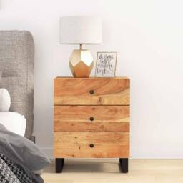 Berkfield Home Beautiful Bedside Cabinet 50x33x62 cm Solid Wood Acacia&Engineere in Brown - Size: 50 x 33 x 62 cm - thumbnail 2