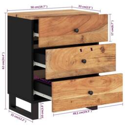 Berkfield Home Beautiful Bedside Cabinet 50x33x62 cm Solid Wood Acacia&Engineere in Brown - Size: 50 x 33 x 62 cm - thumbnail 8