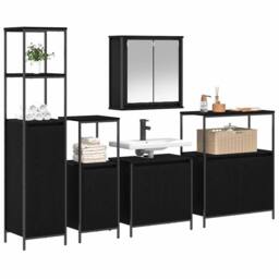 Berkfield Home 5 Piece Bathroom Furniture Set Black Oak Engineered Wood - thumbnail 3