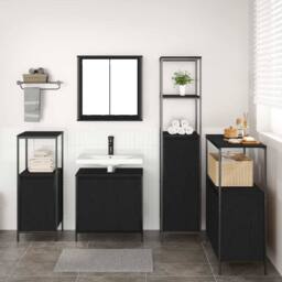 Berkfield Home 5 Piece Bathroom Furniture Set Black Oak Engineered Wood - thumbnail 2
