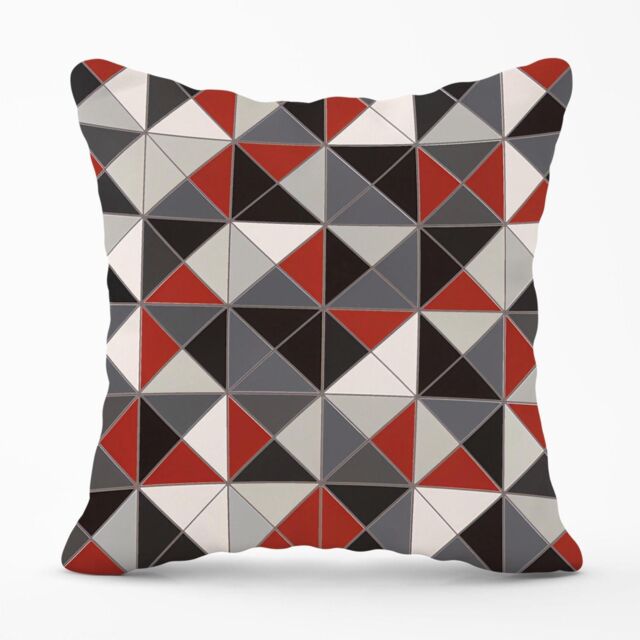Warren Reed - Designer Grey Red Triangle Geometric Outdoor Cushion - Size: 45 cm x 45 cm - image 1