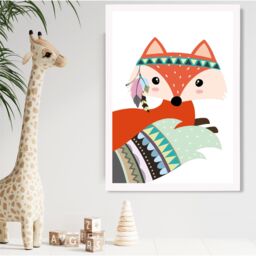 ARTZE Peeking Red Fox Tribal Animal Framed Print SIZE: A2 with White Frame - Size: A4 - thumbnail 2