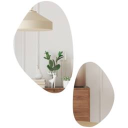 HOMCOM Pebble-Shaped Decorative Mirror, Set of 2 Wall Mirror in Gold - thumbnail 2