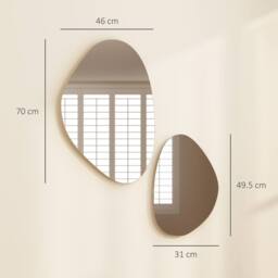 HOMCOM Pebble-Shaped Decorative Mirror, Set of 2 Wall Mirror in Gold - thumbnail 3
