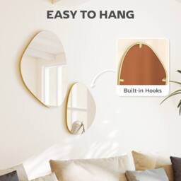 HOMCOM Pebble-Shaped Decorative Mirror, Set of 2 Wall Mirror in Gold - thumbnail 6