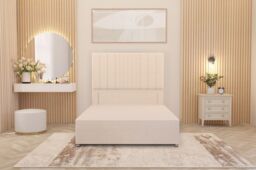 "Somnior Alexas Divan Bed Base with 54"" Floor Standing Headboard Plush Velvet in Ivory - Size: Small Single" - thumbnail 2