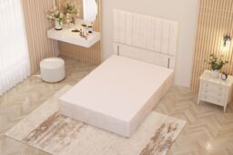 "Somnior Alexas Divan Bed Base with 54"" Floor Standing Headboard Plush Velvet in Ivory - Size: Small Single" - thumbnail 3
