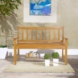 FURNOS Wooden 2 Seater Outdoor Bench With 2 Arm Rests in Natural - thumbnail 4