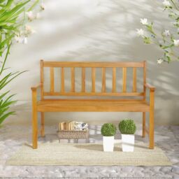 FURNOS Wooden 2 Seater Outdoor Bench With 2 Arm Rests in Natural - thumbnail 2