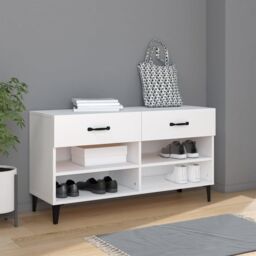 Berkfield Home Shoe Cabinet White 102x35x55 cm Engineered Wood - Size: 102 x 35 x 55 cm - thumbnail 1