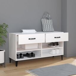 Berkfield Home Shoe Cabinet White 102x35x55 cm Engineered Wood - Size: 102 x 35 x 55 cm - thumbnail 3