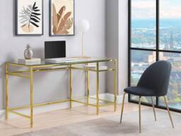 Vente-unique Desk With 2 Shelves - Toughened Glass & Steel - Gold - TIZIO in Clear