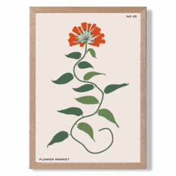 ARTZE Orange & Green Floral Flower Market Minimalist Framed Print SIZE: A3 with Oak Frame - Size: A4 - thumbnail 1