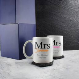 Uniqueful Women's Personalised Mrs & Mrs Classic Font Ceramic 11oz Mug Set in White - thumbnail 4