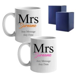 Uniqueful Women's Personalised Mrs & Mrs Classic Font Ceramic 11oz Mug Set in White - thumbnail 3
