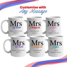 Uniqueful Women's Personalised Mrs & Mrs Classic Font Ceramic 11oz Mug Set in White - thumbnail 5