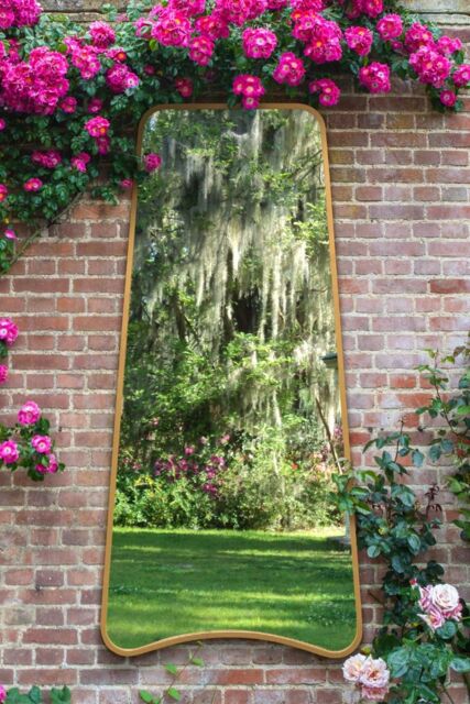 MirrorOutlet Gold Metal Trapezoid Shape Framed Garden Wall Mirror (180CM X 85CM) - Size: 1 Pack - image 1