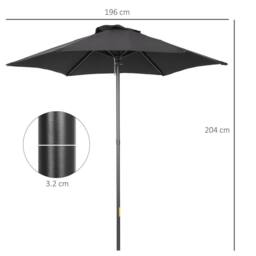 OUTSUNNY 2m Parasol Patio Umbrella, Outdoor Sun Shade with 6 Ribs in Black - thumbnail 3