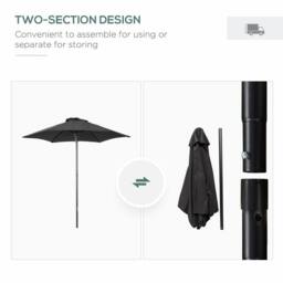 OUTSUNNY 2m Parasol Patio Umbrella, Outdoor Sun Shade with 6 Ribs in Black - thumbnail 4