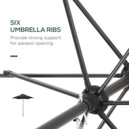 OUTSUNNY 2m Parasol Patio Umbrella, Outdoor Sun Shade with 6 Ribs in Black - thumbnail 5