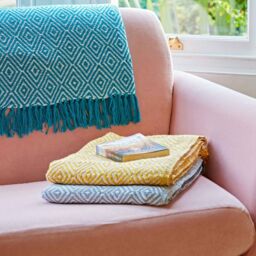 Paper High Diamond Cotton Throw in Turquoise - thumbnail 2