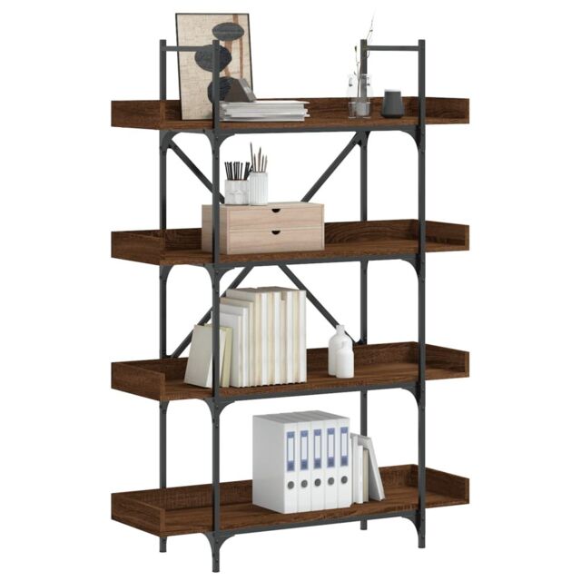 Berkfield Home Bookcase 4-Tier Brown Oak 100x33x145.5 cm Engineered Wood - image 1