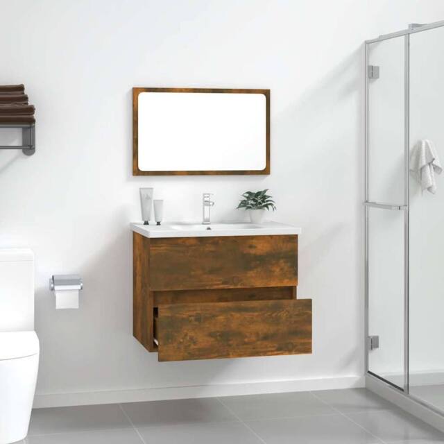 Berkfield Home Practical 2 Piece Bathroom Furniture Set Smoked Oak Engineered Wood in Brown - image 1
