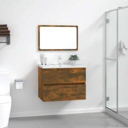 Berkfield Home Practical 2 Piece Bathroom Furniture Set Smoked Oak Engineered Wood in Brown - thumbnail 2