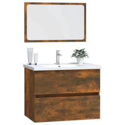 Berkfield Home Practical 2 Piece Bathroom Furniture Set Smoked Oak Engineered Wood in Brown - thumbnail 4