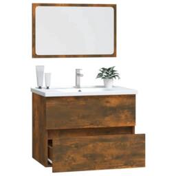 Berkfield Home Practical 2 Piece Bathroom Furniture Set Smoked Oak Engineered Wood in Brown - thumbnail 5