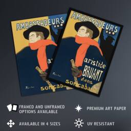 "Artery8 Ambassadeurs Aristide Bruant Vintage Wall Art Print Lautrec in Blue - Size: W24"" x H32""" - thumbnail 2