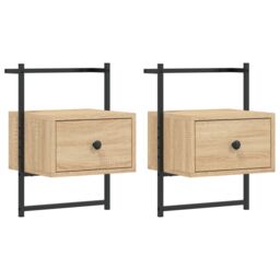 Berkfield Home Bedside Cabinets Wall-mounted 2 pcs Sonoma Oak 35x30x51 cm Engineered Wood in Brown - Size: 35 x 30 x 51 cm - thumbnail 2