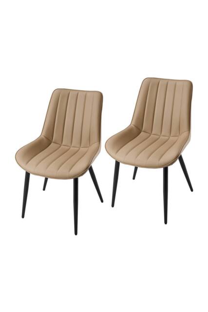 Living and Home Set of 2 Upholstered Dining Chairs in Light Brown - image 1