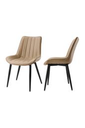 Living and Home Set of 2 Upholstered Dining Chairs in Light Brown - thumbnail 3