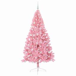 Berkfield Home Beautiful Artificial Pre-lit Christmas Tree with 300 LEDs Pink 24 - thumbnail 1