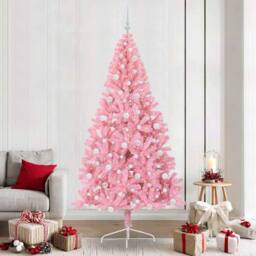 Berkfield Home Beautiful Artificial Pre-lit Christmas Tree with 300 LEDs Pink 24 - thumbnail 2