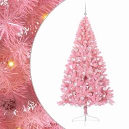 Berkfield Home Beautiful Artificial Pre-lit Christmas Tree with 300 LEDs Pink 24 - thumbnail 3