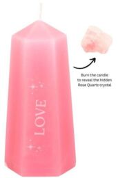 KDMD Love Crystal Candle with Rough Rose Quartz in Pink