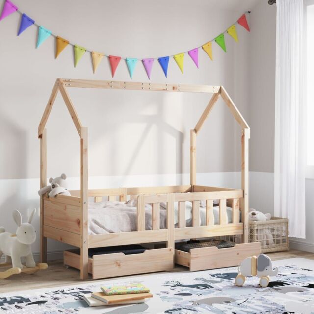 Berkfield Home Kids Bed Frame with Drawers without Mattress 80x160 cm Solid Wood in Brown