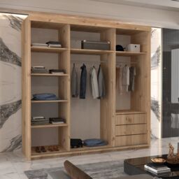 MN Furniture Merida Sliding Wardrobe with Mirror & LED Light 200x217cm in Brown - Size: 200x217 cm - thumbnail 2