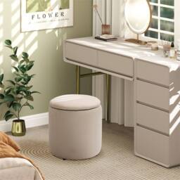 EONLION Cream Modern Fabric Storage Ottoman - Size: 100 cm - thumbnail 1