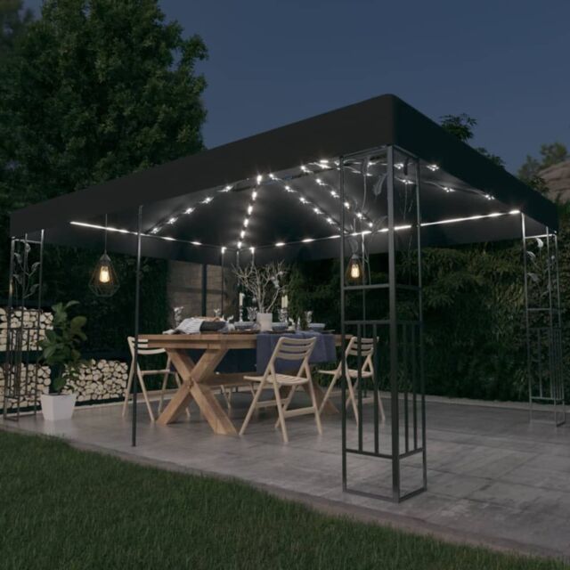 Berkfield Home Gazebo with Double Roof&LED String Lights 3x4m Anthracite in Black - image 1