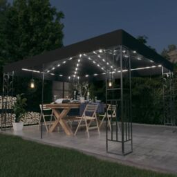 Berkfield Home Gazebo with Double Roof&LED String Lights 3x4m Anthracite in Black - thumbnail 1