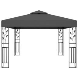 Berkfield Home Gazebo with Double Roof&LED String Lights 3x4m Anthracite in Black - thumbnail 5