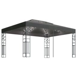 Berkfield Home Gazebo with Double Roof&LED String Lights 3x4m Anthracite in Black - thumbnail 2