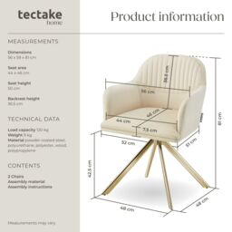 tectake Armchair Lona Per Piece - Cream/Black in Cream - Size: 1 Pack - thumbnail 6