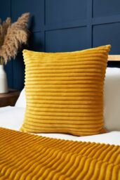 BHS Luxury Ribbon Velvet Cushion in Yellow - Size: 45 cm x 45 cm