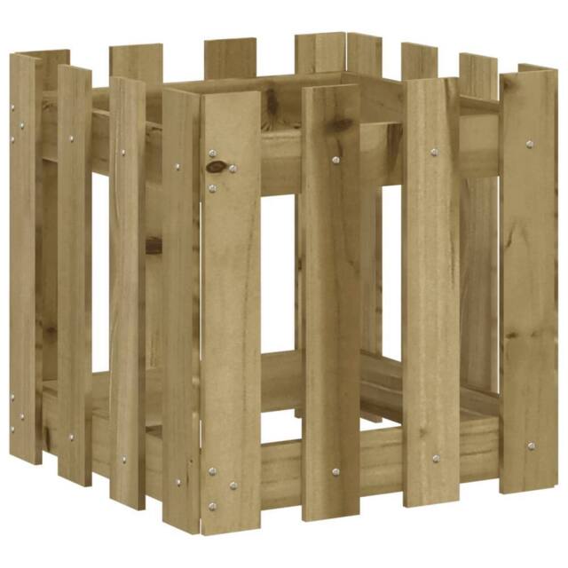 Berkfield Home Garden Planter with Fence Design 40x40x40 cm Impregnated Wood Pine in Brown - Size: 40 x 40 x 40 cm - image 1
