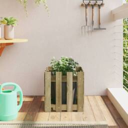 Berkfield Home Garden Planter with Fence Design 40x40x40 cm Impregnated Wood Pine in Brown - Size: 40 x 40 x 40 cm - thumbnail 2