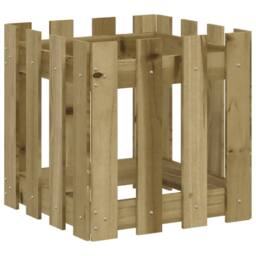 Berkfield Home Garden Planter with Fence Design 40x40x40 cm Impregnated Wood Pine in Brown - Size: 40 x 40 x 40 cm - thumbnail 1